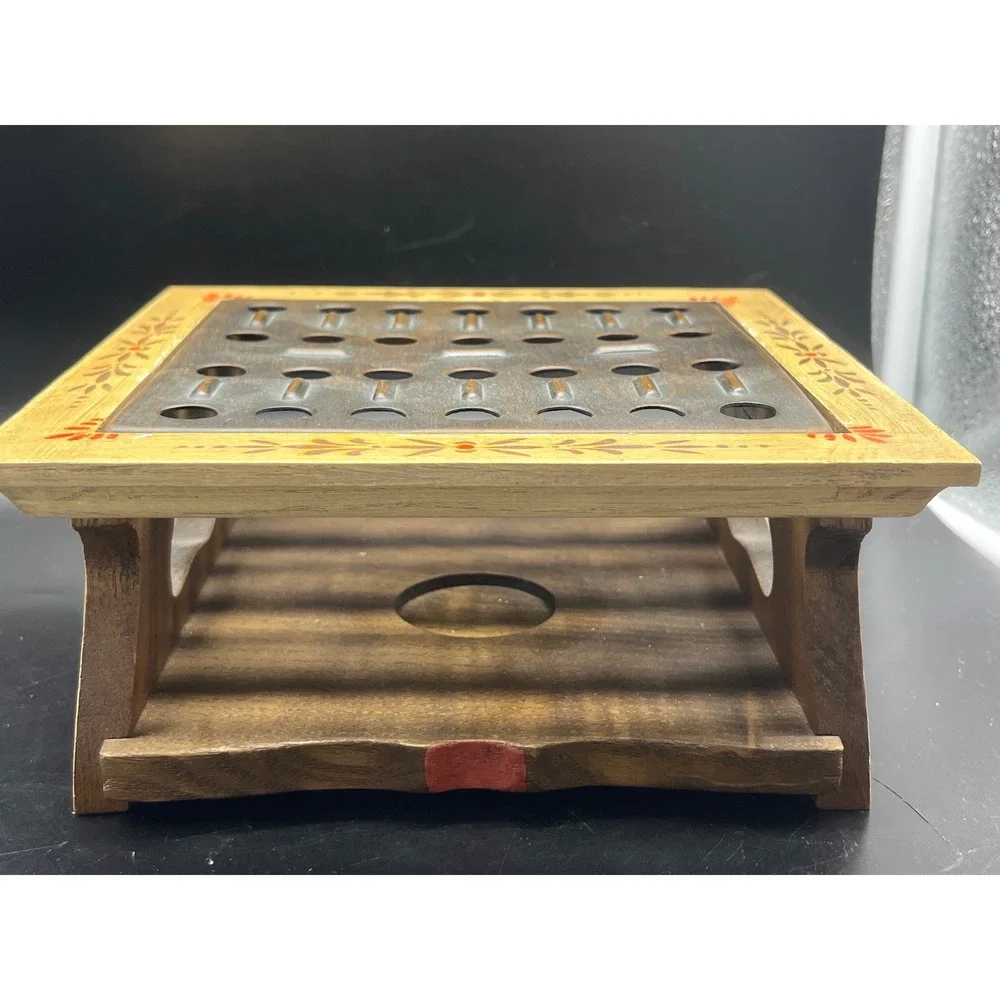 Vintage ANRI wood folk‎ art tea warmer /metal grate Hand painted Italy